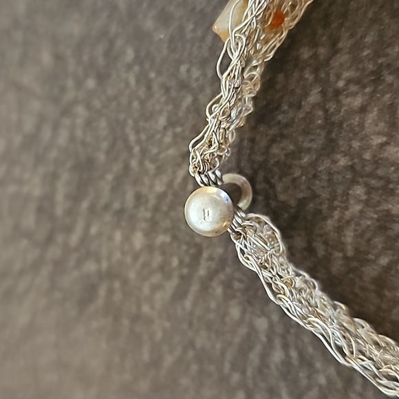 Vintage Sterling Silver Wire Wrapped Birdnest Amber Chip Bracelet - Picture 9 of 9